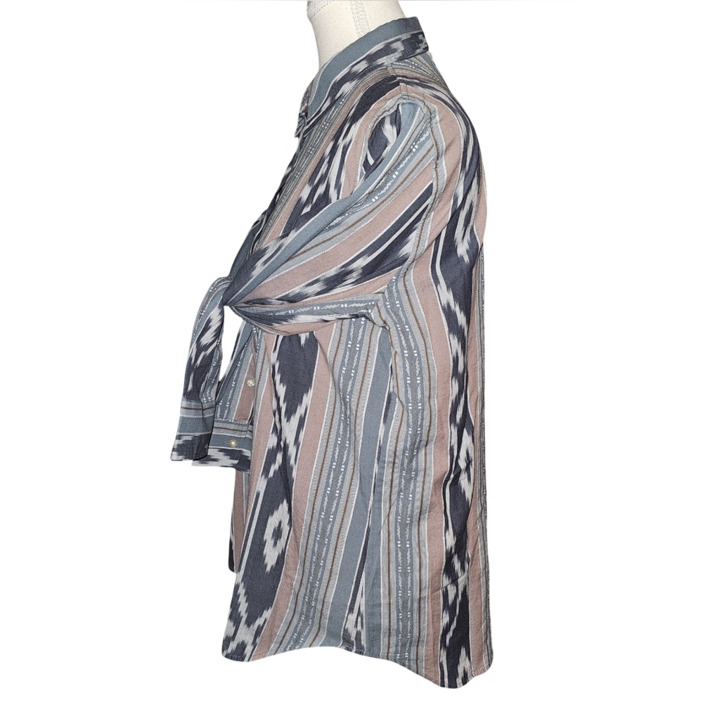 Lauren Ralph Lauren Ikat Stripe Button Down Shirt Southwestern Boho Cotton Sz M - Picture 6 of 16